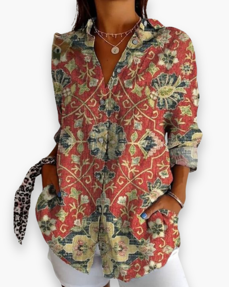 Rosalie | Women's Floral Print Button-Down Blouse with 3/4 Sleeves