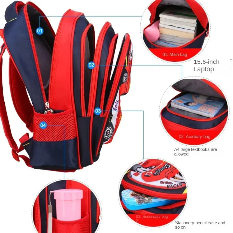 Aiko | Mochila escolar con coche de carreras y bolsillos