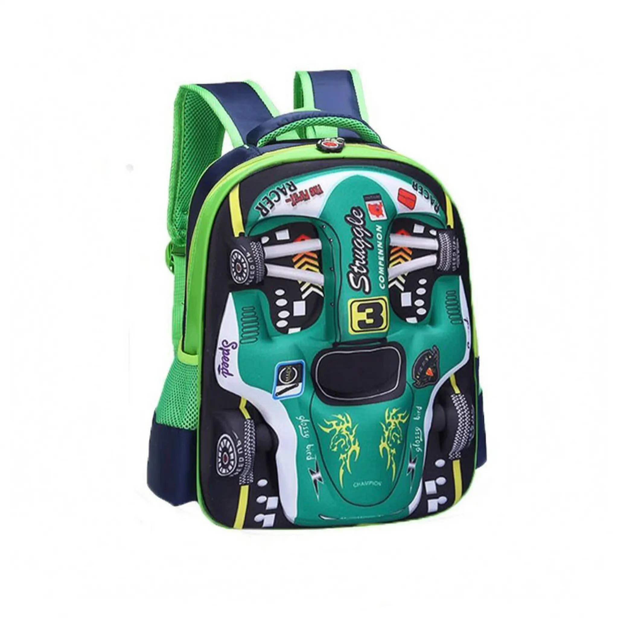 Aiko | Mochila escolar con coche de carreras y bolsillos