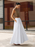 Florence | Women's High Waist Pleated A-Line Maxi Skirt with Pockets