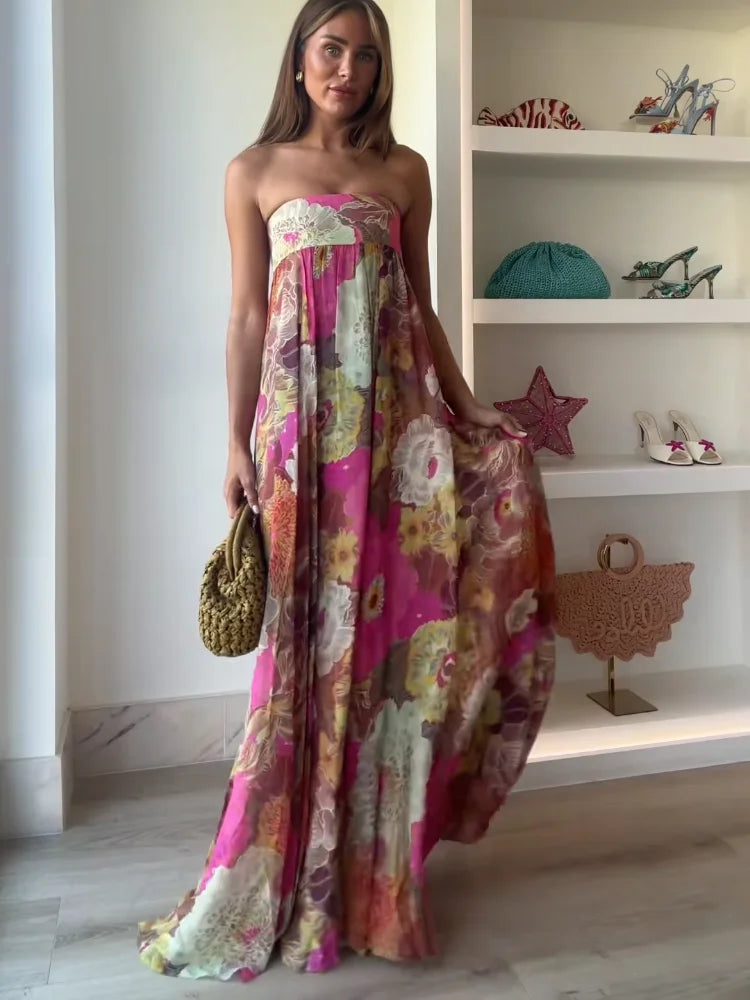 Anna | Women's Strapless Floral Maxi Wedding Guest Dress